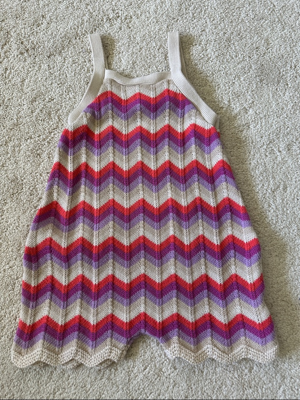 Girls' Cream Chevron Knit Romper with Pink & Purple Stripes